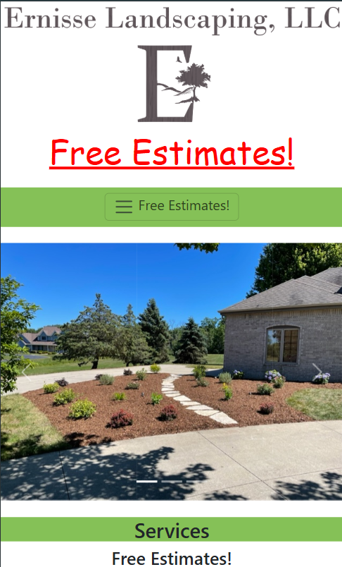 Image of Ernisse Landscaping website
